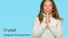  Presentation with praying hands - PPT theme with age adult woman wearing winter background and a  colored foreground
