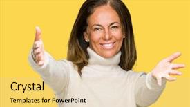  Presentation with hug - Presentation design with age adult woman wearing winter background and a  colored foreground