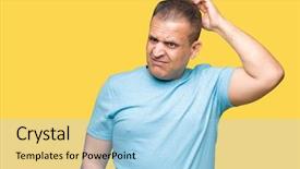  Presentation with arabic music arab man playing - Beautiful slide deck featuring age arab man wearing blue backdrop and a light blue colored foreground