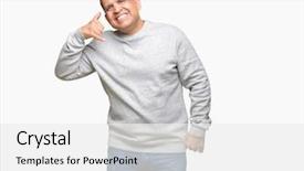  Presentation with hand shake telephone - Presentation design enhanced with age arab man wearing sport background and a  colored foreground
