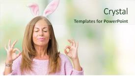  Presentation with meditation - Audience pleasing presentation design consisting of age brunette woman wearing easter backdrop and a soft green colored foreground