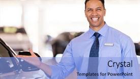  Presentation with good - Theme consisting of age car salesman presenting new background and a light blue colored foreground