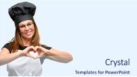  Presentation with cook chef - Slides having age cook woman wearing chef background and a sky blue colored foreground