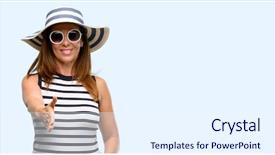  Presentation with blue handshake - PPT layouts consisting of age cool woman wearing summer background and a  colored foreground