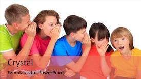  Presentation with children - Amazing theme having age difference - happy children whispering backdrop and a coral colored foreground