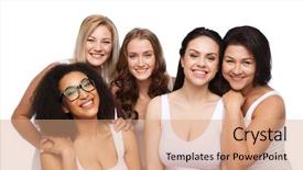  Presentation with women body - Audience pleasing theme consisting of age diversity - friendship beauty body positive backdrop and a coral colored foreground