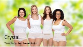  Presentation with women body - PPT layouts featuring age diversity - friendship beauty body positive background and a coral colored foreground