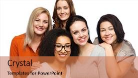  Presentation with diverse women - Beautiful PPT layouts featuring age diversity - friendship fashion body positive diverse backdrop and a red colored foreground