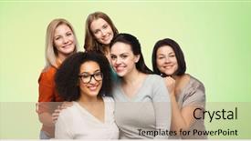  Presentation with diverse women - Cool new PPT layouts with age diversity - friendship fashion body positive diverse backdrop and a coral colored foreground