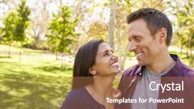  Presentation with race - Presentation theme consisting of age diversity - happy mixed race couple background and a coral colored foreground