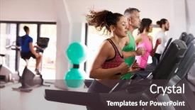  Presentation with equipment - Presentation design enhanced with age diversity - people using equipment in busy background and a tawny brown colored foreground