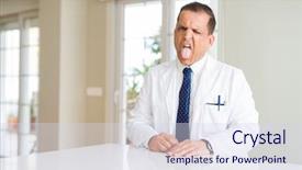  Presentation with scoliosis handwritten medical concept - Slide deck with age doctor man wearing medical background and a sky blue colored foreground