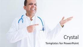  Presentation with medical smiling doctor - Theme featuring age doctor man wearing stethoscope background and a  colored foreground