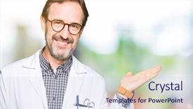  Presentation with medical robot hand and doctor - Slide set with age doctor men wearing medical background and a  colored foreground