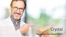  Presentation with medical smiling doctor - Presentation theme consisting of age doctor men wearing medical background and a  colored foreground