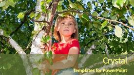  Presentation with child safety - Audience pleasing presentation consisting of age girl climbing a tree backdrop and a tawny brown colored foreground