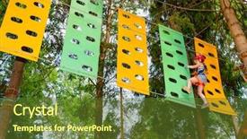  Presentation with obstacle course - Cool new PPT theme with age girl wearing safety harness backdrop and a tawny brown colored foreground