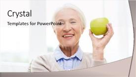  Presentation with happy smiling woman dental health - Theme featuring age healthy eating food diet background and a sky blue colored foreground