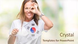  Presentation with korea flag - Presentation design enhanced with age hispanic woman holding flag background and a  colored foreground