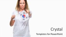  Presentation with korea flag - Amazing PPT theme having age hispanic woman holding flag backdrop and a  colored foreground