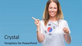  Presentation with korea flag - Slides consisting of age hispanic woman holding flag background and a  colored foreground