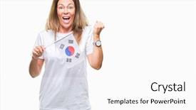  Presentation with korea flag - Slide deck with age hispanic woman holding flag background and a  colored foreground