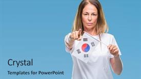  Presentation with korea flag - Theme with age hispanic woman holding flag background and a  colored foreground
