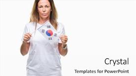  Presentation with korea flag - Beautiful PPT theme featuring age hispanic woman holding flag backdrop and a  colored foreground