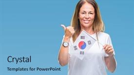  Presentation with korea flag - PPT theme consisting of age hispanic woman holding flag background and a  colored foreground