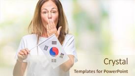 Presentation with korea flag - Cool new presentation design with age hispanic woman holding flag backdrop and a  colored foreground