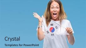  Presentation with korea flag - Amazing slides having age hispanic woman holding flag backdrop and a  colored foreground