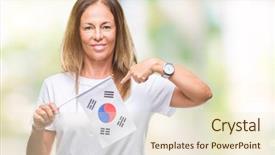 Presentation with korea flag - Beautiful slides featuring age hispanic woman holding flag backdrop and a  colored foreground