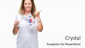  Presentation with korea flag - Presentation design having age hispanic woman holding flag background and a  colored foreground