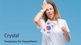  Presentation with korea flag - Audience pleasing presentation design consisting of age hispanic woman holding flag backdrop and a  colored foreground