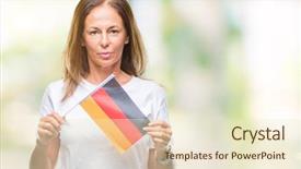  Presentation with face expression recognition - Colorful PPT layouts enhanced with age hispanic woman holding flag backdrop and a  colored foreground
