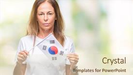  Presentation with korea flag - Slides having age hispanic woman holding flag background and a cream colored foreground