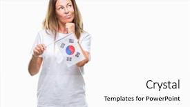  Presentation with korea flag - Beautiful presentation theme featuring age hispanic woman holding flag backdrop and a white colored foreground
