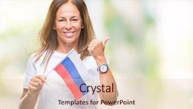  Presentation with russia flag - Beautiful presentation featuring age hispanic woman holding flag backdrop and a  colored foreground