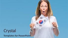  Presentation with korea flag - Slides enhanced with age hispanic woman holding flag background and a light blue colored foreground