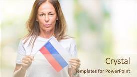  Presentation with russia flag - Presentation having age hispanic woman holding flag background and a cream colored foreground
