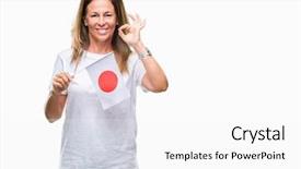  Presentation with japan flag - PPT theme with age hispanic woman holding flag background and a  colored foreground