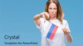  Presentation with russia flag - Presentation with age hispanic woman holding flag background and a  colored foreground