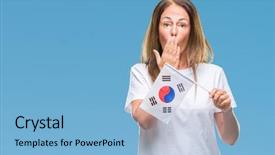  Presentation with korea flag - Presentation theme featuring age hispanic woman holding flag background and a light blue colored foreground
