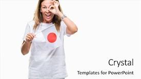  Presentation with japan flag - Amazing theme having age hispanic woman holding flag backdrop and a  colored foreground