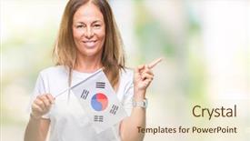  Presentation with korea flag - PPT layouts consisting of age hispanic woman holding flag background and a cream colored foreground
