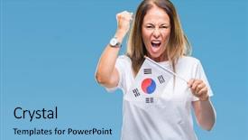  Presentation with korea flag - Slide deck consisting of age hispanic woman holding flag background and a light blue colored foreground