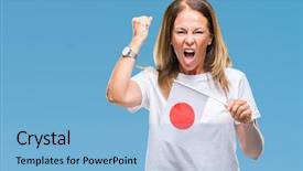  Presentation with japan flag - PPT layouts with age hispanic woman holding flag background and a  colored foreground