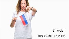  Presentation with russia flag - Presentation theme with age hispanic woman holding flag background and a  colored foreground