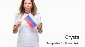  Presentation with russia flag - PPT theme having age hispanic woman holding flag background and a  colored foreground