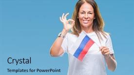  Presentation with russia flag - Audience pleasing PPT theme consisting of age hispanic woman holding flag backdrop and a  colored foreground